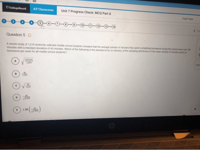 Unit 7 progress check mcq part c ap statistics